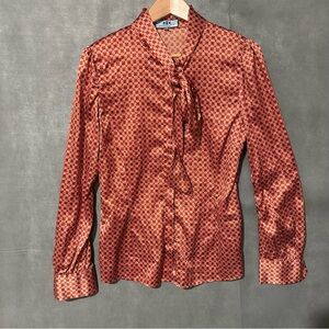 Hawes & Curtis Bow Blouse - Orange Geo Diamond - UK 22 / US 18